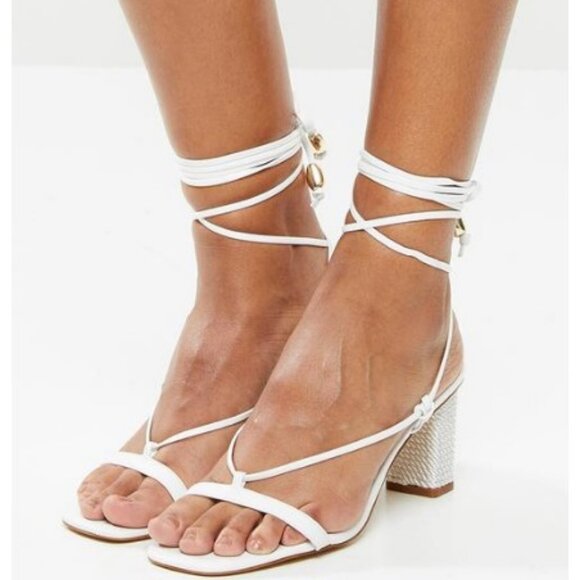 ALDO x Rocky Barnes Strappy Ankle Lace-Up Block Heel Ravello Shoes Size 8 White - Picture 1 of 15